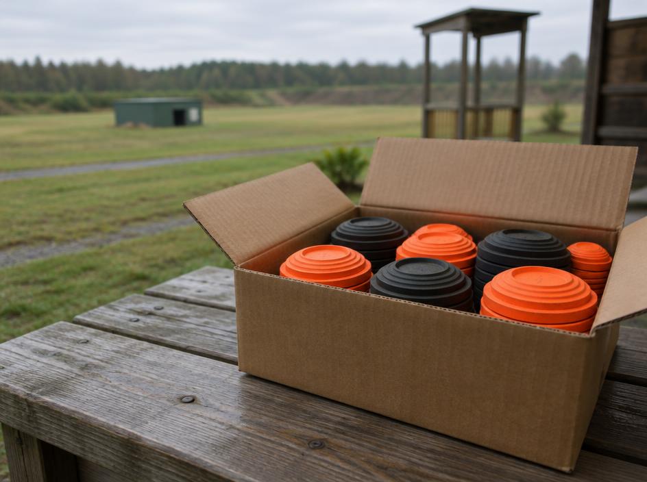 Box of clay targets at a shooting club